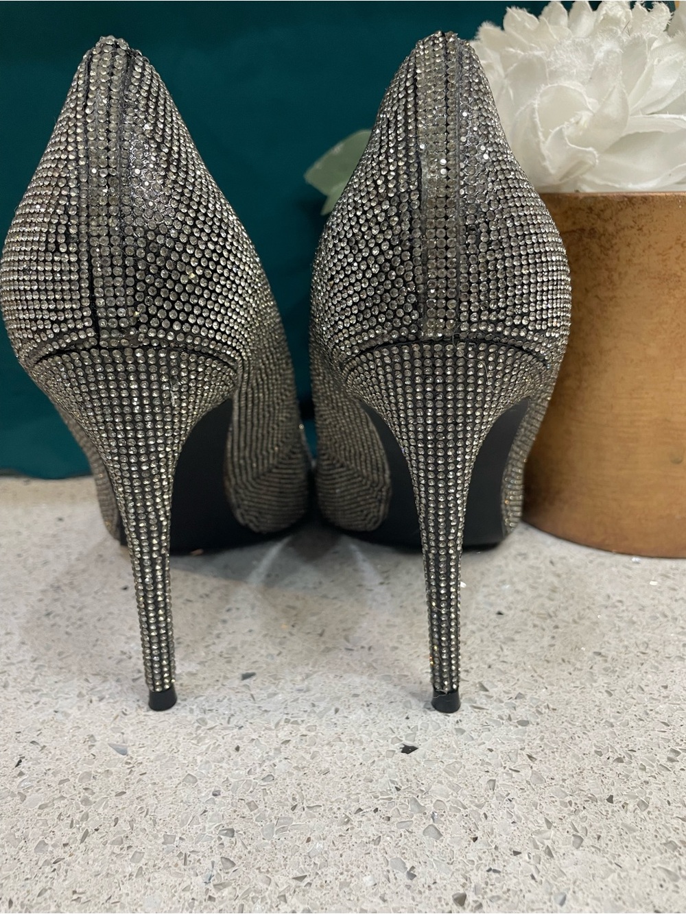Steve Madden Rhinestone Pointed Toe Pumps - Silver/Black Sparkle - Picture 6 of 13